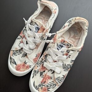 Roxy White and Pink Floral Sneakers